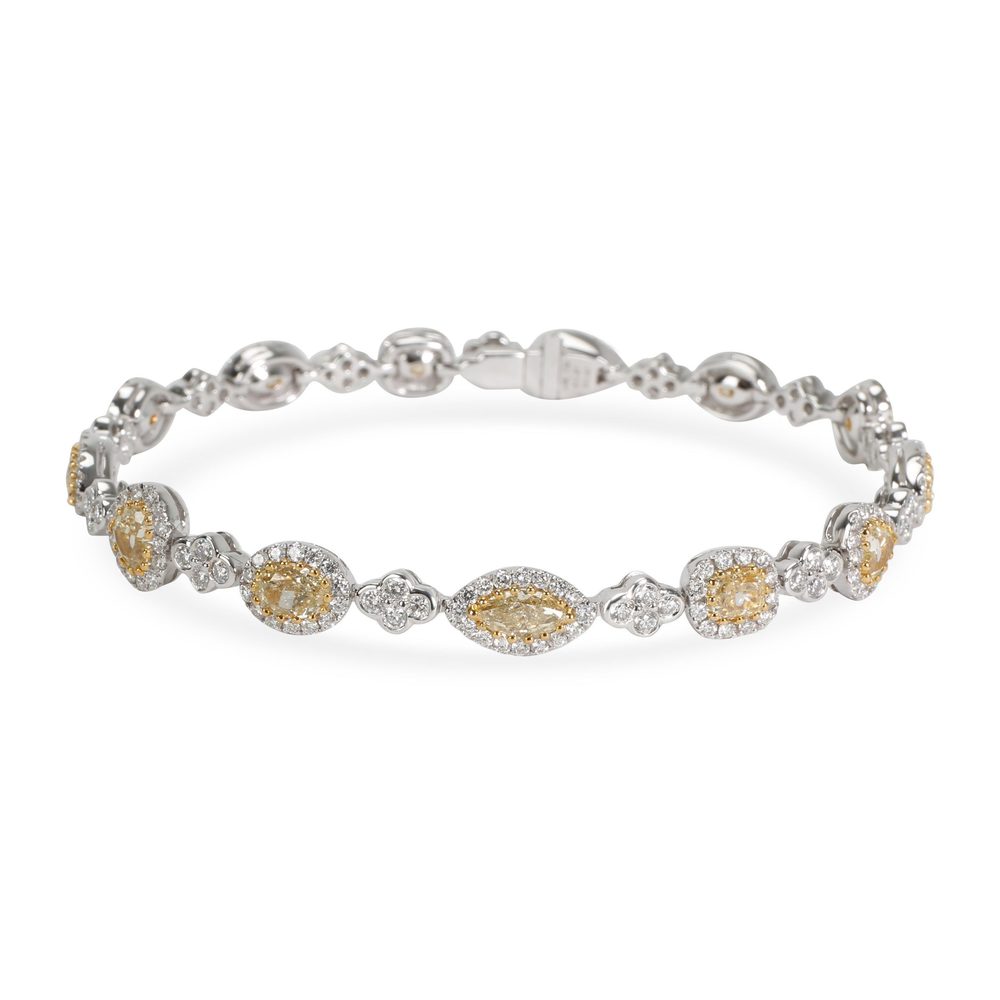 Halo Fancy Yellow & White Diamond Bracelet in 18K 2 Tone Gold 5.89 CTW